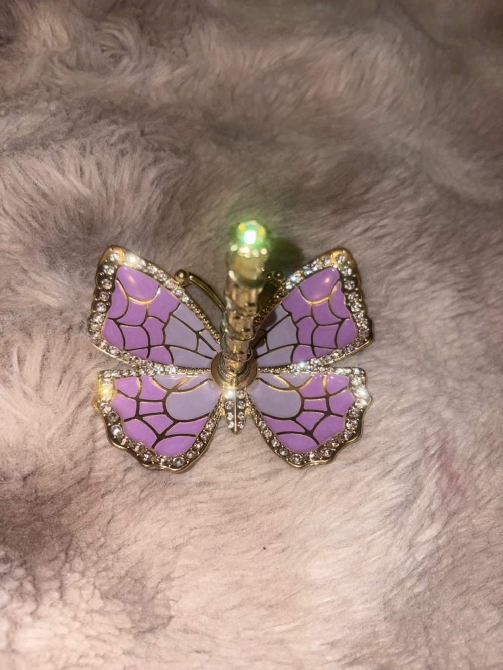 Gold Butterfly Brooch with Lavender Enamel Wings